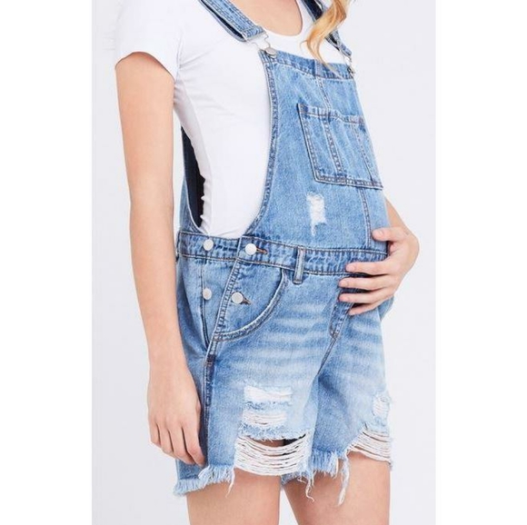 Ripe Maternity Denim - Ripe Demin Short Overalls Pale Blue XS